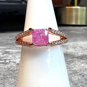 Ring Bomb Party Ring,  size 7, pink stone, rose gold color band